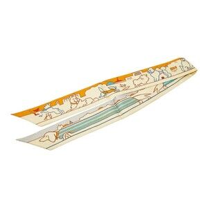 Hermes Cream, Orange and Light Blue Silk Twilly with Dog Motif